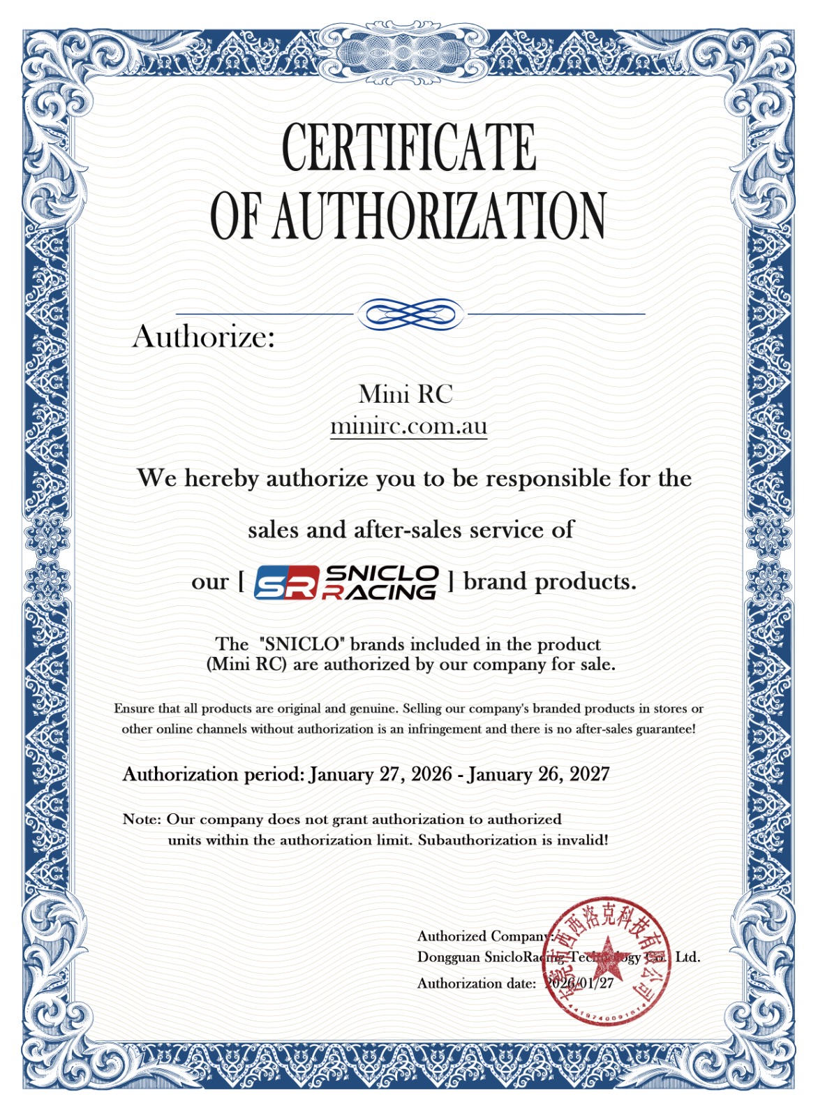 SNICLO Certificate